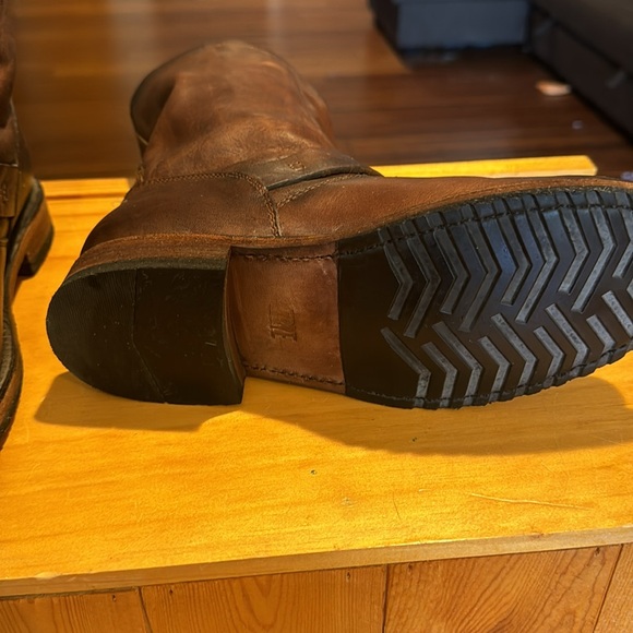 Frye Brown Leather Moto Boots with Buckle Detail - Picture 3 of 3